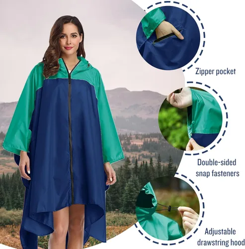 Vista 3 de SaphiRose Poncho de lluvia unisex con capucha impermeable para mujeres adultas