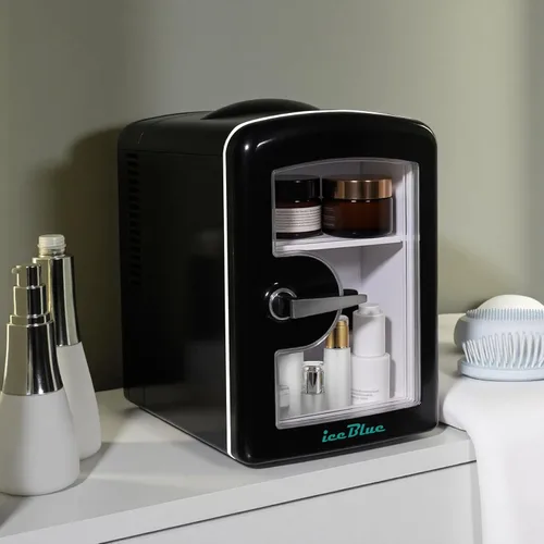 Vista 5 de Iceblue Mini nevera para el cuidado de la piel con ventana de visión, 4 litros/6 latas, mini refrigerador compacto de maquillaje para belleza y Negro