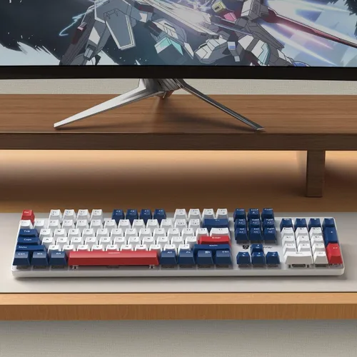 Vista 6 de Teclado mecánico para juegos intercambiable en caliente, retroiluminación blanca, interruptores azules, 104 teclas, con cable, teclados