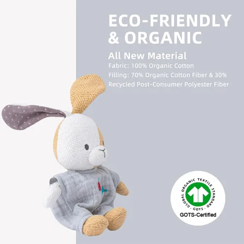 Vista 6 de Peluche de Conejo de Algodón Orgánico Juguetes de Peluche para Bebés, Peluche de Conejo de 5.5" Juguete Suave y Tierno Mini Juguete de Conejo