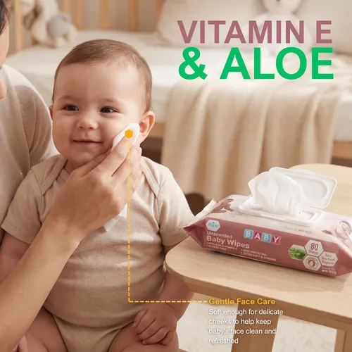 Vista 8 de MED PRIDE Toallitas húmedas para bebés sin perfume, paquete de 24 (80 toallitas cada una), aloe y vitamina E, sin alcohol y sin parabenos, toallitas