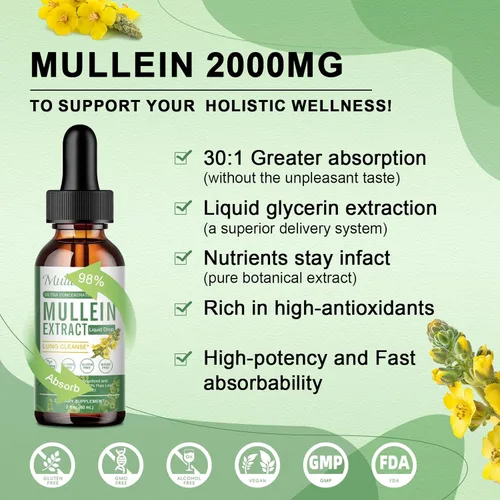 Vista 4 de Paquete de 2 gotas de gordolobo liposomal, quercetina, saúco, malvavisco, bromelina, tomillo, hongos, orégano y ginseng gotas de drenaje linfático