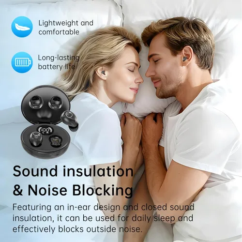 Vista 8 de Auriculares para dormir de lado, ultra mini auriculares inalámbricos Bluetooth 5.4 para dormir, tapones para los oídos ocultos que reducen el ruido