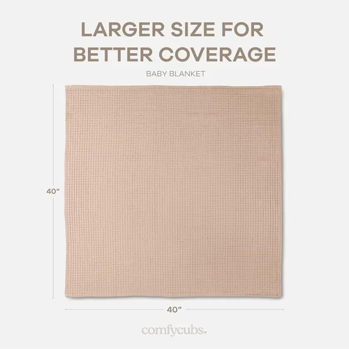 Vista 4 de Comfy Cubs Manta de bebé con tejido de punto gofre, manta de algodón de 40 x 40 pulgadas con diseño texturizado, manta ligera para cama, cuna