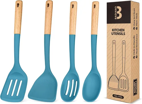 Vista 12 de Juego de utensilios de cocina de silicona, perfectamente angulados para freír, mezclar, servir, drenar, voltear y revolver, silicona mate libre