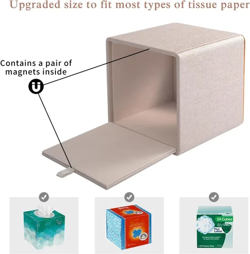 Vista 5 de Funda de Caja de Paños Cuadrada de Lino, Soporte de Caja de Paños Cúbico - Excelente Decoración de Cuero Dorado Rosa, Dispensador de Caja