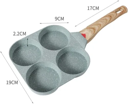 Vista 7 de Sartén para huevos, 4 tazas antiadherentes, sartén para panqueques de aleación de aluminio para desayuno, sartén para huevos con mango suave