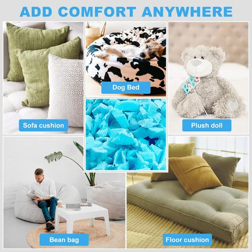 Vista 6 de Relleno de espuma viscoelástica triturada para relleno de puf, espuma de relleno de almohada de 5.5 libras para cama de perro, cojín de sofá