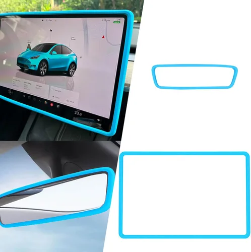 Vista 14 de 2 piezas marcos protectores de silicona para pantalla y espejo retrovisor para Tesla Model 3 2017-2023 y Model Y 2019-Feb.2025. (Negro)