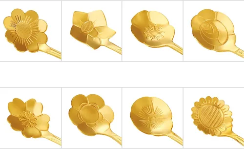 Vista 3 de Maitys Juego de 16 cucharas de café con flores de acero inoxidable, para postre, azúcar, helado, cucharas de té, para cocina, café o bar (dorado)