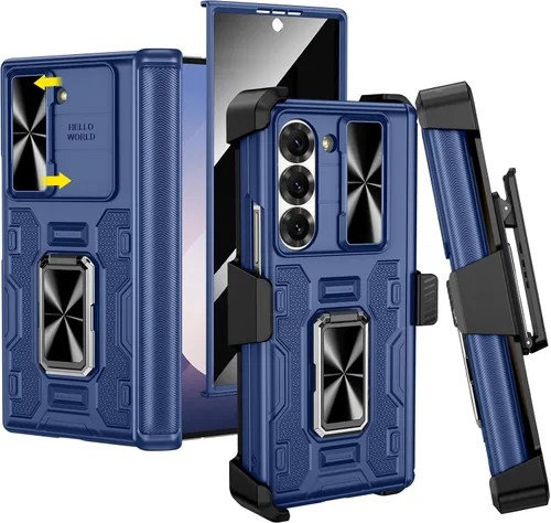 Vista 30 de VEGO Funda para Galaxy Z Fold 4 con funda de clip para cinturón, soporte magnético con anillo de 360° y cubierta de cámara y protector de pantalla