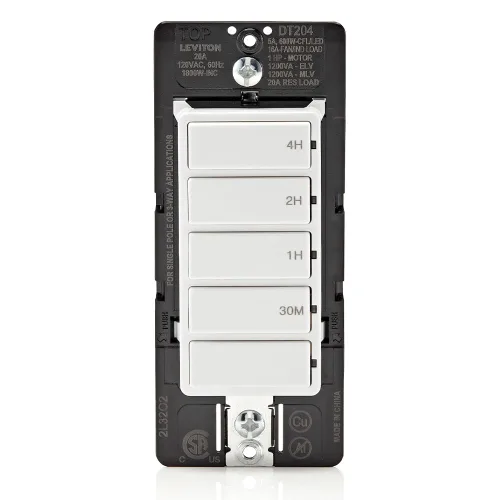 Vista 11 de Interruptor de cuenta regresiva Leviton para luces, ático, calefactores, bombas de piscina, 15-30 min, 1-2 hora, requiere cable neutro, 20A, 1