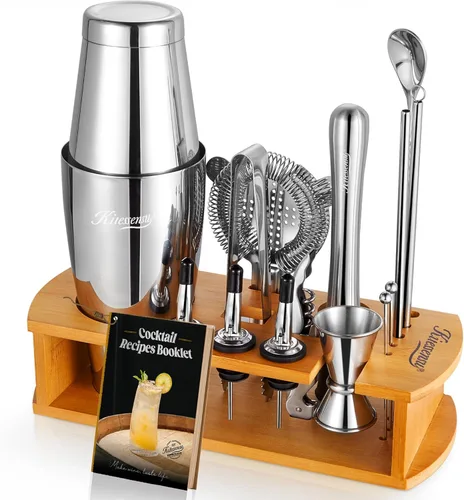 Vista 8 de KITESSENSU Boston Shaker Set Mixology Bartender Kit Kit de coctelera premium con soporte Accesorios profesionales para herramientas de bar
