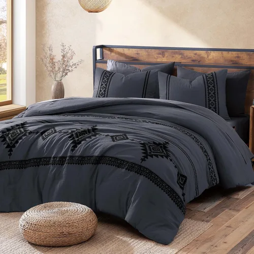 Vista 20 de MaiRêve - Juego de edredón de tamaño completo con bordado, juego de ropa de cama estilo granja occidental boho de 7 piezas, juego de edredón