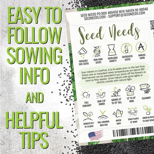Vista 4 de Seed Needs Sweet Genovese - Semillas de albahaca para plantar, semillas de hierbas culinarias sin OMG y sin tratar para plantar un jardín de cocina