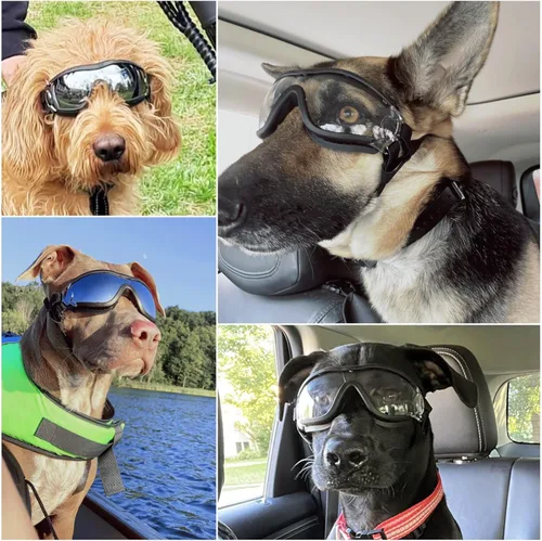 Vista 2 de Gafas de sol transparentes para perros NAMSAN y gafas de sol negras para perros de raza mediana a grande, 2 piezas, protección ocular para perros al