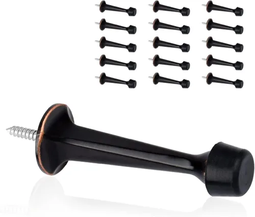 Vista 25 de Paquete de 16 topes rígidos sólidos para puerta, protectores de pared resistentes con puntas de goma suave, níquel satinado