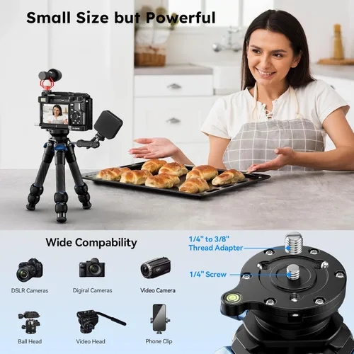 Vista 4 de Kit de Trípode de Mesa de Fibra de Carbono SIRUI con Ajuste de Cuenco ±15°, Ultraligero Compacto de Solo 0.62kg, Carga Máxima 5kg/11.02lb