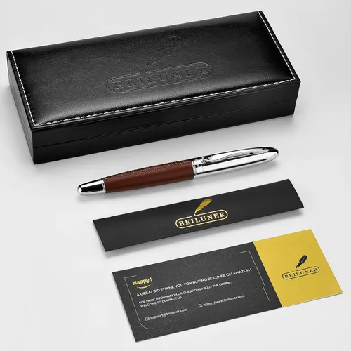 Vista 7 de BEILUNER 318 Bolígrafo personalizado de lujo, cosido a mano, cuero negro Negro (personalizado)