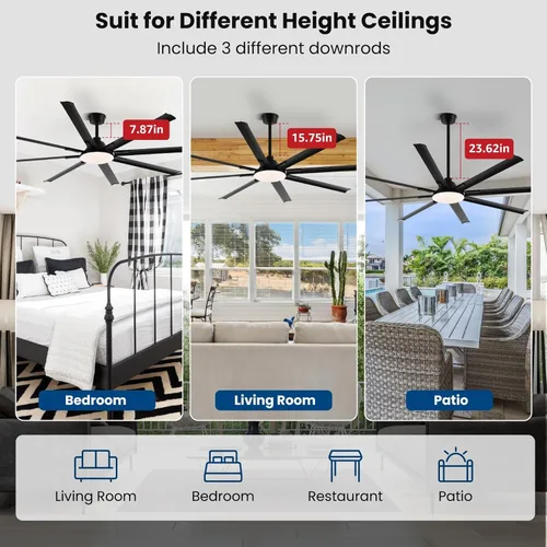 Vista 3 de Conciseer Ventiladores de techo modernos con luces, ventilador de techo de 84 pulgadas con luz y control remoto, sala de estar, biblioteca