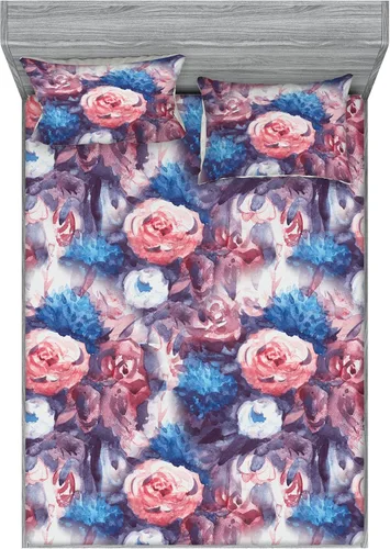 Vista 23 de Ambesonne Floral Fitted Sheet & Pillow Sham Set, Surreal Art Abstract Style Daisy Ornament with Dreamy Vibe Symmetric Print, Decorative Printed 3