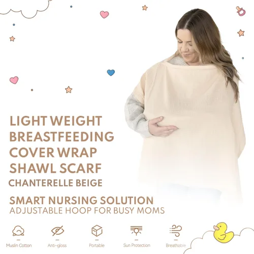 Vista 5 de ACTIVE BABY Funda de muselina para lactancia materna con aro ajustable para manos libres, transpirable, cubierta de lactancia 100% muselina