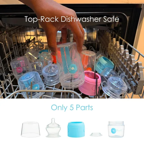 Vista 6 de PopYum - Biberones anticólicos para bebé para preparación, mezcla y dispensación de fórmula, 150 ml, azul, paquete de 2 unidades con tetinas