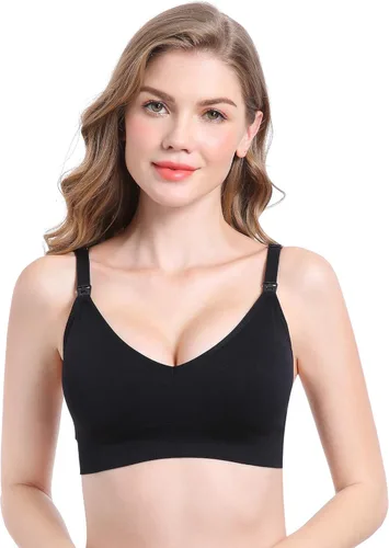 Vista 2 de Suekaphin - Brasier de lactancia sin varillas, con cuello en V profundo, brasier de lactancia para maternidad, bralette para dormir y amamantar