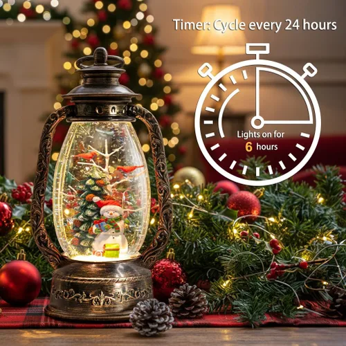 Vista 85 de Linterna de Globo de Nieve Navideño de 10" con Muñeco de Nieve de Granja, Globos de Nieve Giratorios Brillantes Iluminados con Música