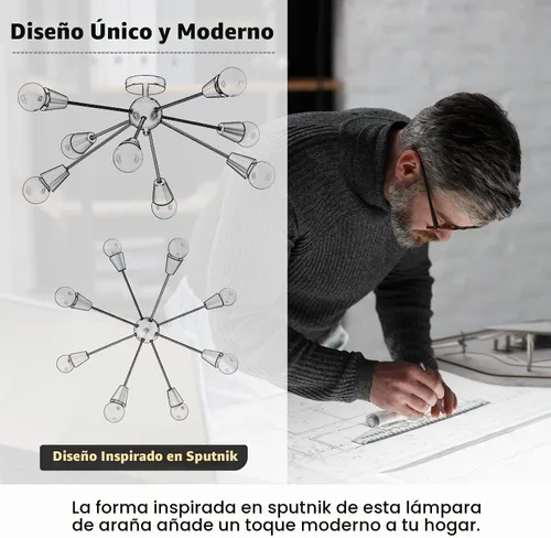 Vista 9 de Candelabros Sputnik coloridos, lámpara de comedor de 10 luces