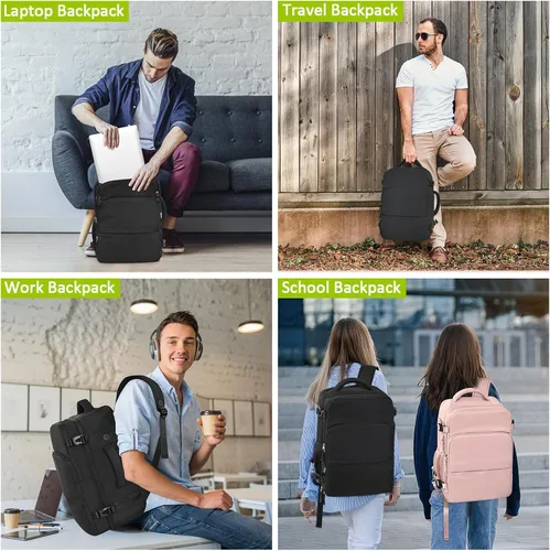Vista 75 de Mochila de Viaje Snoffic para Mujer, Negro, 17 pulg.