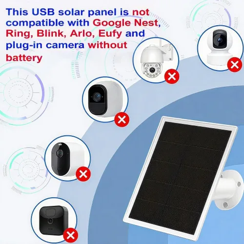 Vista 4 de Paquete de 2 paneles solares para cámara de seguridad con anillo, cargador de panel solar USB de 5 V de alta calidad IP65 impermeable, compatible