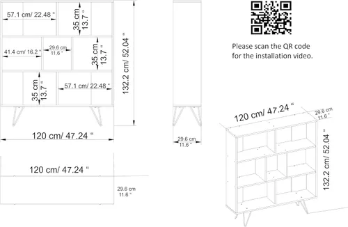 Vista 2 de Decorotika -Librería geométrica Mistico con cuatro patas de metal (nogal)