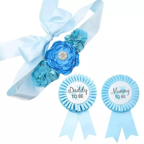 CoolerthingsDG, 3 unidades, 2 insignias y un cinturón, azul, juego de faja de maternidad azul bebé y ramillete de papá para bebé, bebé, bebé, bebé,
