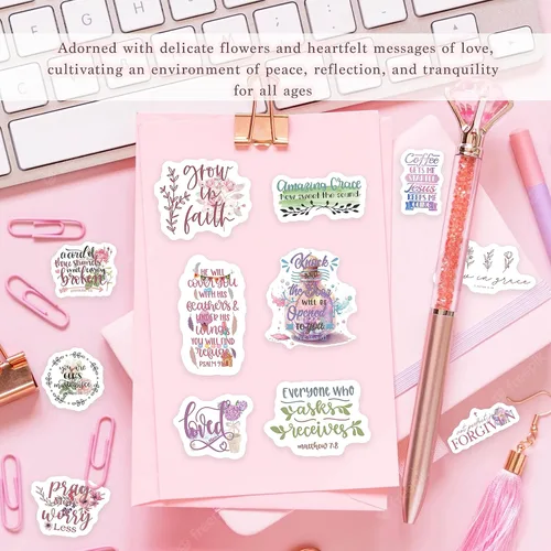 Vista 3 de 300 piezas de pegatinas cristianas inspiradoras SLAPAFLIFE - Diseños de versículos bíblicos para diario, motivacional y edificante