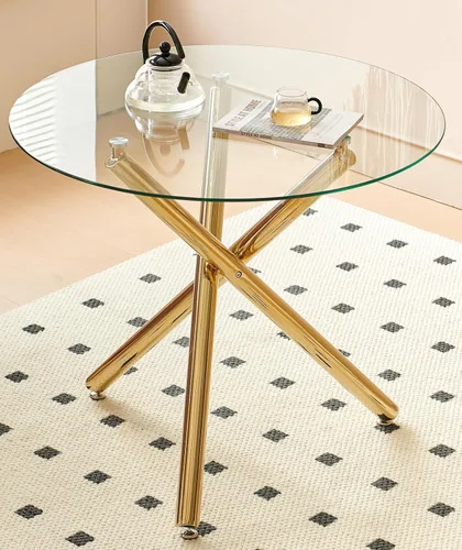 Vista 82 de Mesa de comedor redonda de 36 pulgadas para 4, mesas de cocina y comedor de cristal, moderna mesa de comedor circular con mesa de vidrio templado