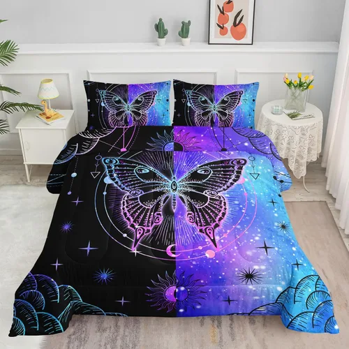 Vista 9 de Datura home - Juego de edredón estampado de cola de sirena arcoíris con 1 edredón y 2 fundas de almohada para dormitorio de niñas durante toda