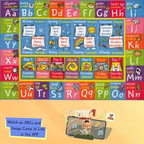 Vista 4 de KC Cubs Educational Kids Rug – ABC Alphabet, Seasons, Months & Days Learning Mat – Soft Interactive Carpet for Classroom, Playroom & Bedroom