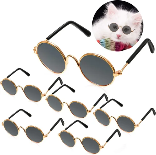 6 lentes de sol divertidos y lindos con diseño de gato pequeño para perros pequeños, clásicos, retro, circulares, de metal, príncipe, accesorios