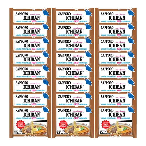 [SAPPORO ICHIBAN] Fideos Ramen, sabor a carne, fideos instantáneos japoneses de sabor nº 1 (3.5 onzas x 24 paquetes) | Paquete de 24 unidades