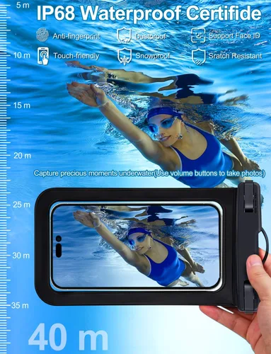 Vista 4 de Paquete de 2 bolsas universales impermeables para teléfono, bolsa grande impermeable para teléfono, nivel de protección: IP68, deportes al aire