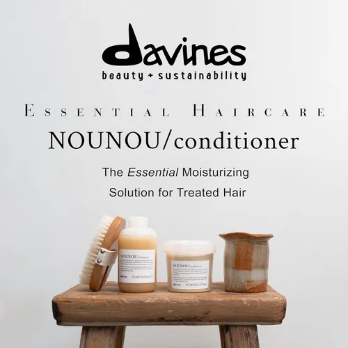 Vista 3 de Davines NOUNOU Acondicionador profundo hidratante para cabello decolorado, permanente, relajado, dañado o muy seco, repone el cabello químicamente
