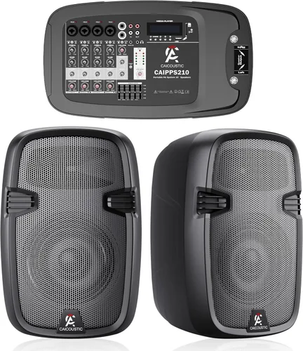 Vista 2 de Sistema PA portátil de 8 canales con Bluetooth, micrófono, 2 soportes para altavoces, USB, efectos de reverberación/retraso - Perfecto para eventos