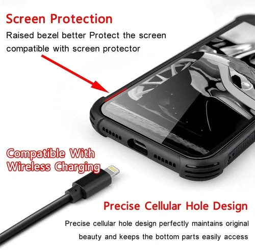 Vista 7 de ZHEGAILIAN Funda compatible con iPhone 13 Pro Max, funda de bandera estadounidense en blanco y negro, parte trasera de vidrio templado + funda