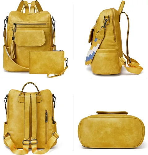 Vista 3 de OPAGE Mochila de cuero para mujer, diseño de moda, bolsos de hombro para mujer, mochila de viaje con pulsera