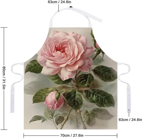 Vista 2 de Personalized Vintage Beautiful Rose Adult Apron, Kitchen Cooking Aprons for Woman Man, Adjustable Bib Apron with Pocket for Baking, BBQ Crafting
