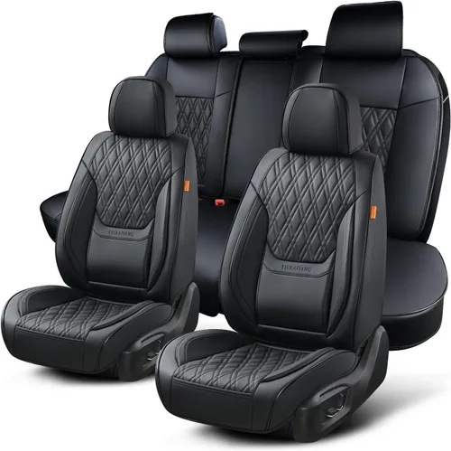 Vista 25 de Fundas de asiento delantero de automóvil, par de fundas de asiento delantero de cuero transpirable con reposacabezas, funda universal de asiento