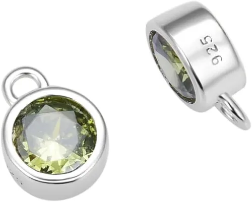 Vista 16 de Adabele Collar con dije de plata de ley auténtica de 4mm y 6mm, dije pequeño redondo de circonita cúbica, piedra de nacimiento, bisel colgante
