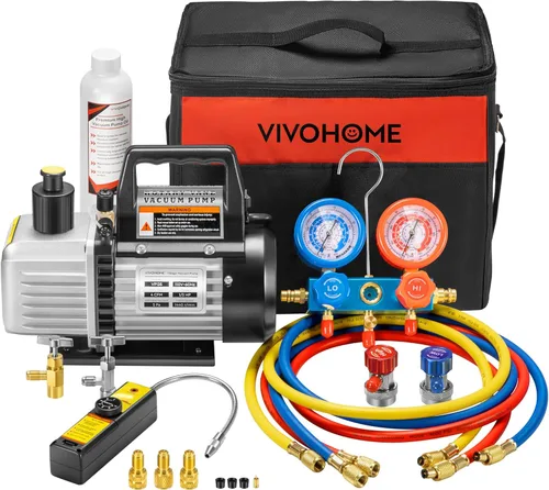 Vista 11 de VIVOHOME - Bomba de vacío de paletas rotativas de 1/4 HP y 3.5CFM a 110 V y kit de manómetro de aire acondicionado con termómetro para R134a R12 R22