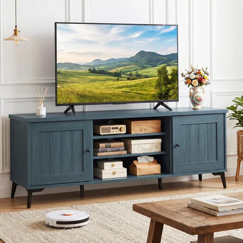 Vista 14 de Giantex Soporte de TV estilo granja para televisores de hasta 65", centro de entretenimiento con 4 estantes de almacenamiento ajustables y puertas